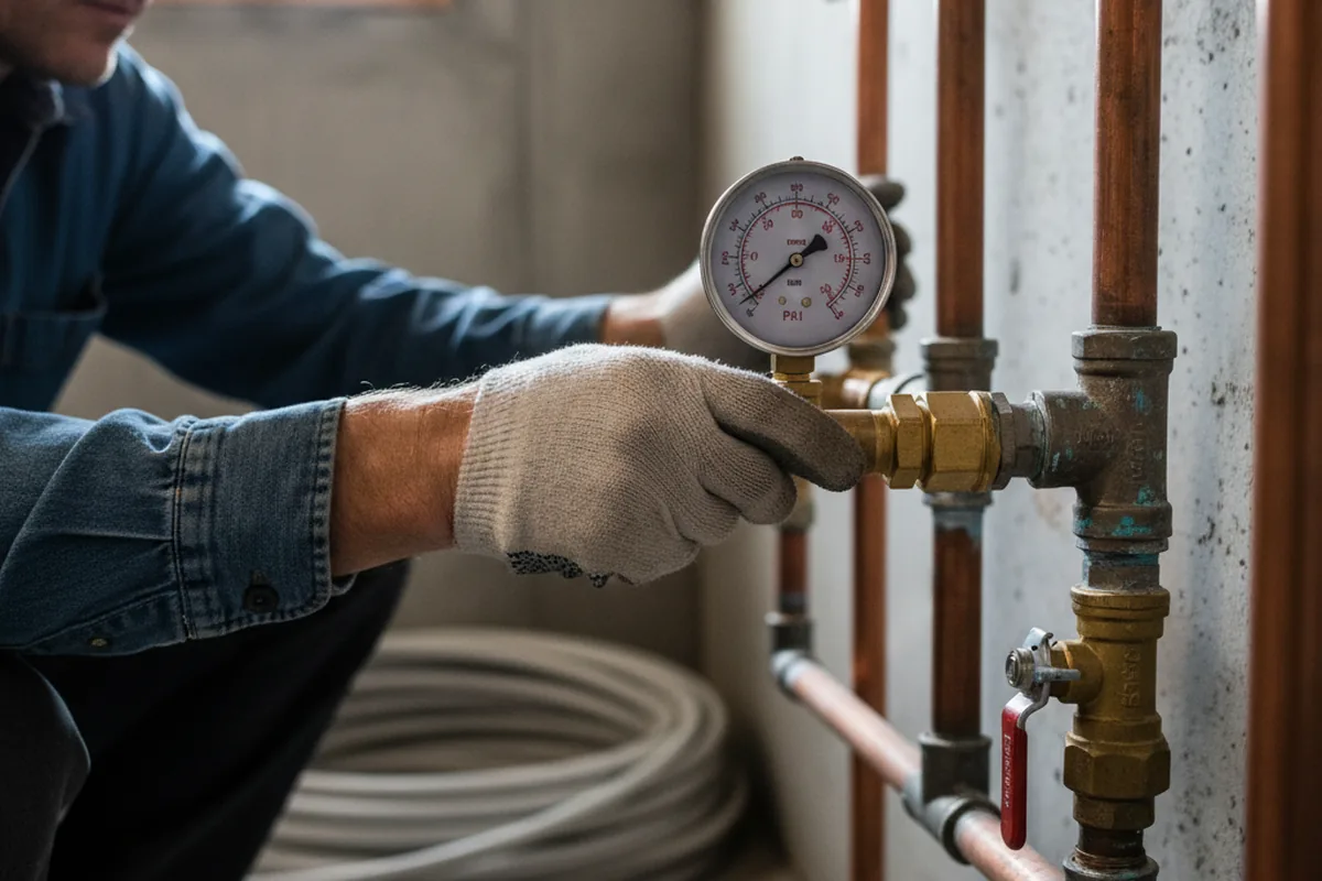 Pressure testing a repaired line during Water Line Repair in Harford